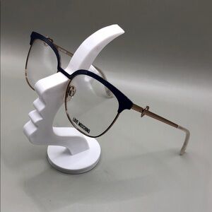 Love Moschino MOL529 SAM-PJP Cat-Eye Glasses Frames Blue Gold Demo Lens